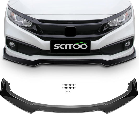 SCITOO 3PCS Black PP Front Bumper Lip for Honda Civic 2016-2020