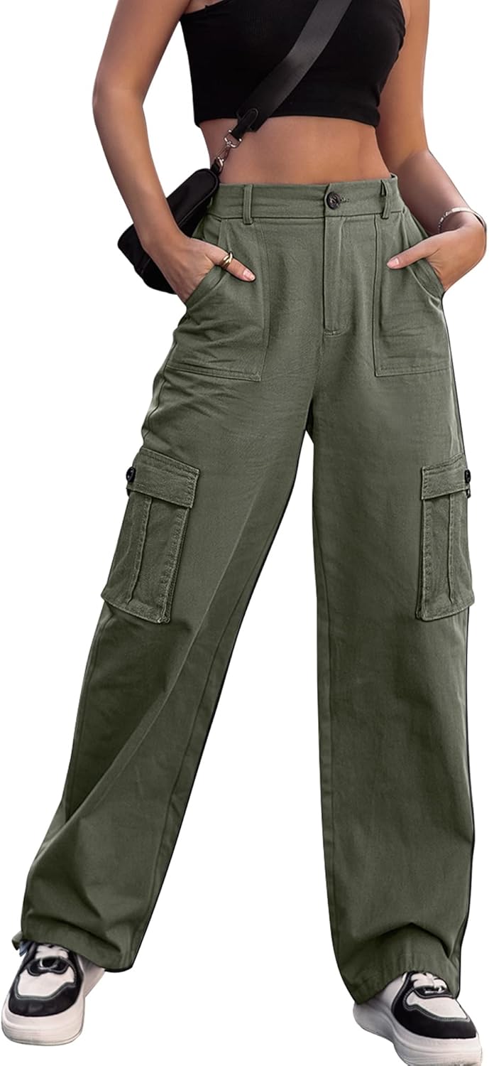 Women High Waisted Cargo Pants with 6 Pockets for Comfort