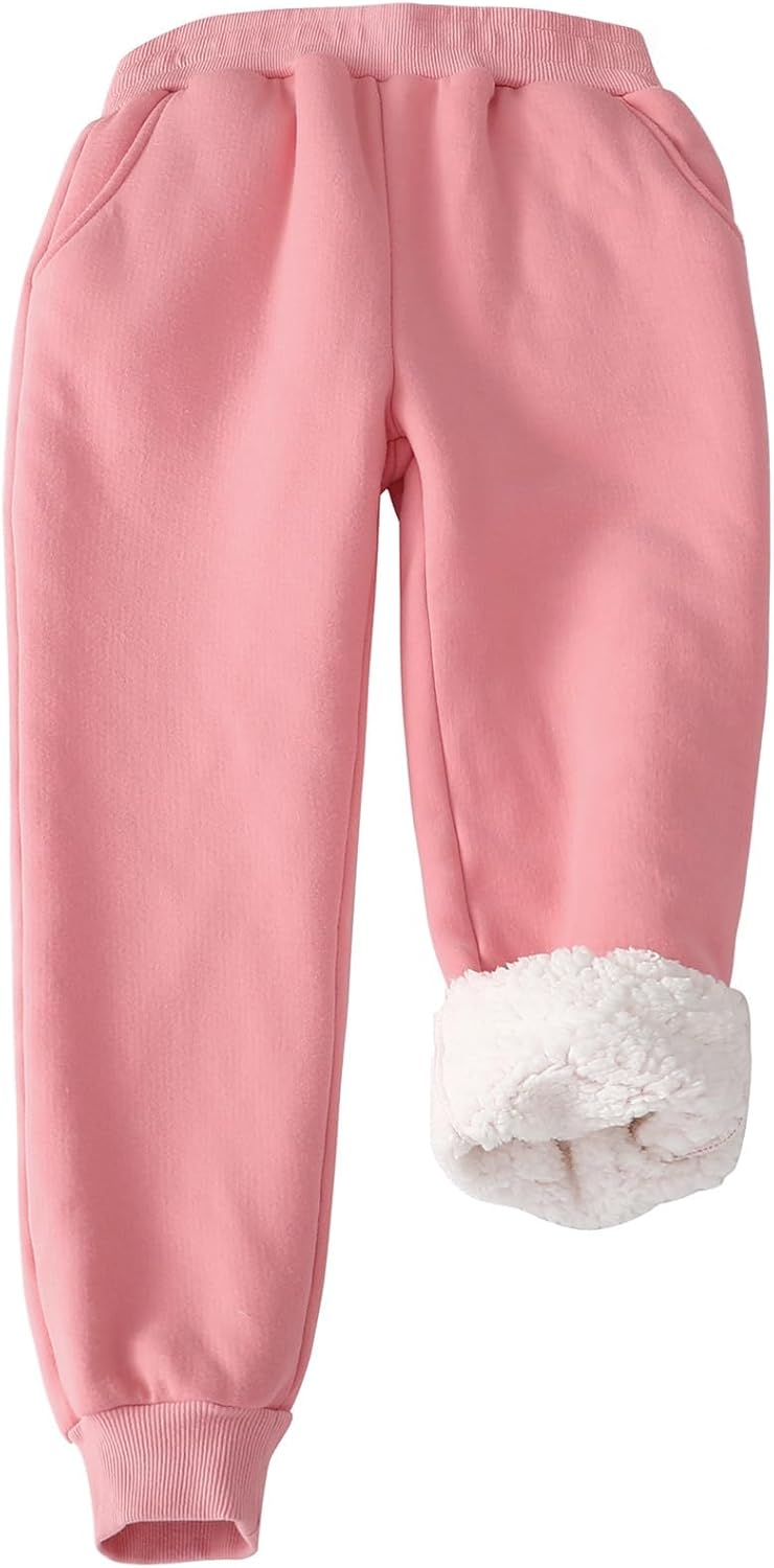 Flygo Fleece Joggers for Kids - Warm Sherpa Lined Pants