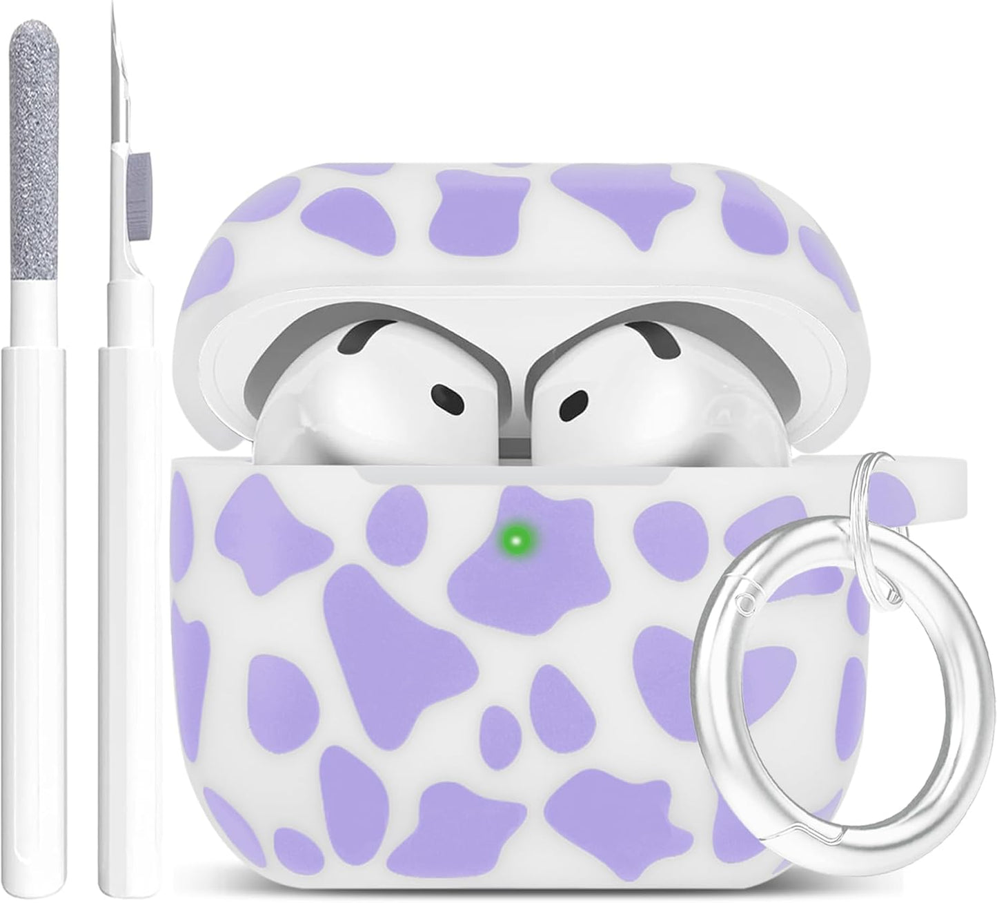 Lavender Cow Silicone AirPods 4 Case - YOMPLOW Floral Print Cover