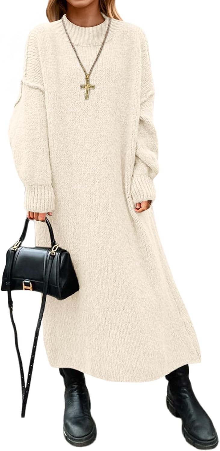 Oversized Sweater Dress for Women - Cozy Mock Neck Maxi Style