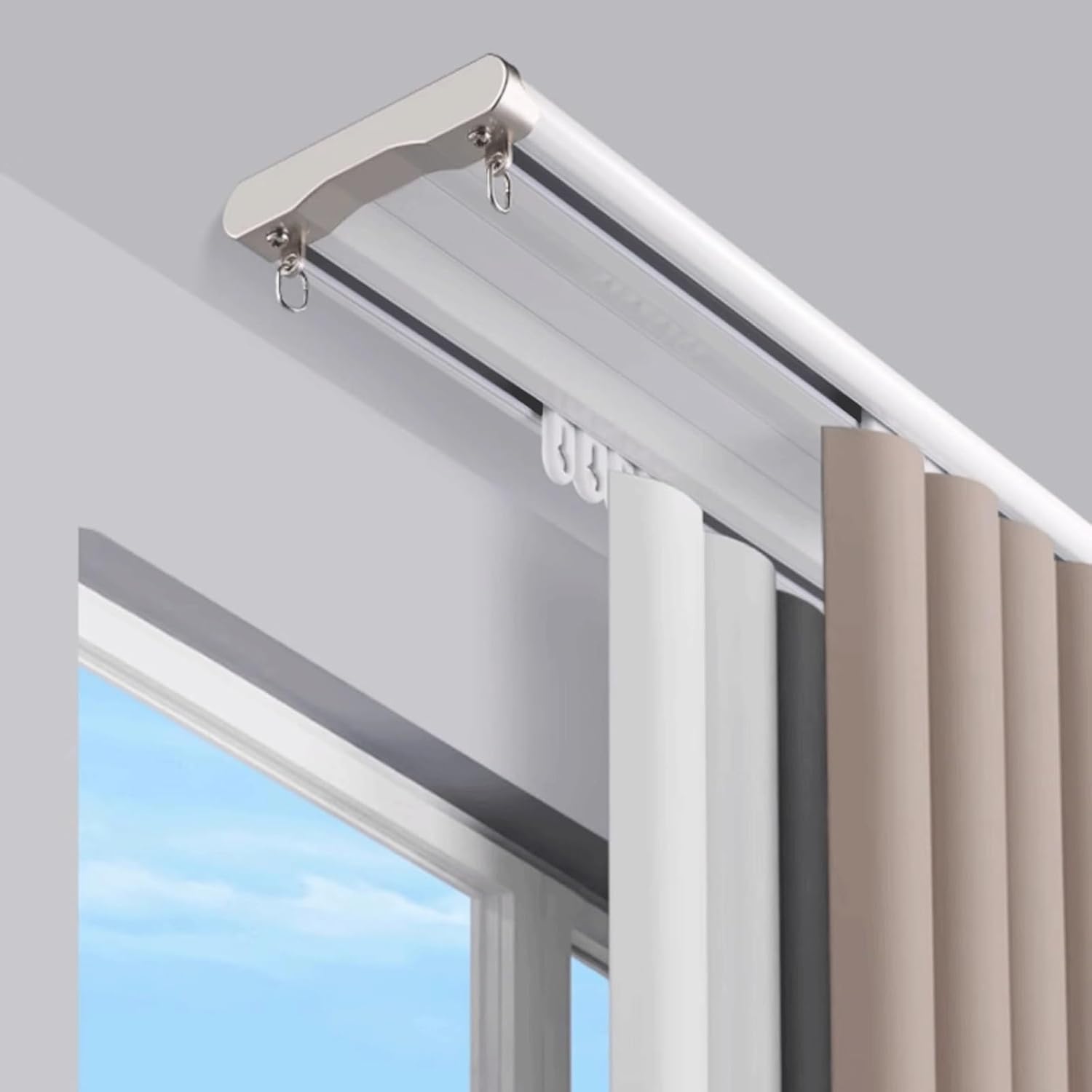 Privacy Solution: Double Row Ceiling Curtain Track - White