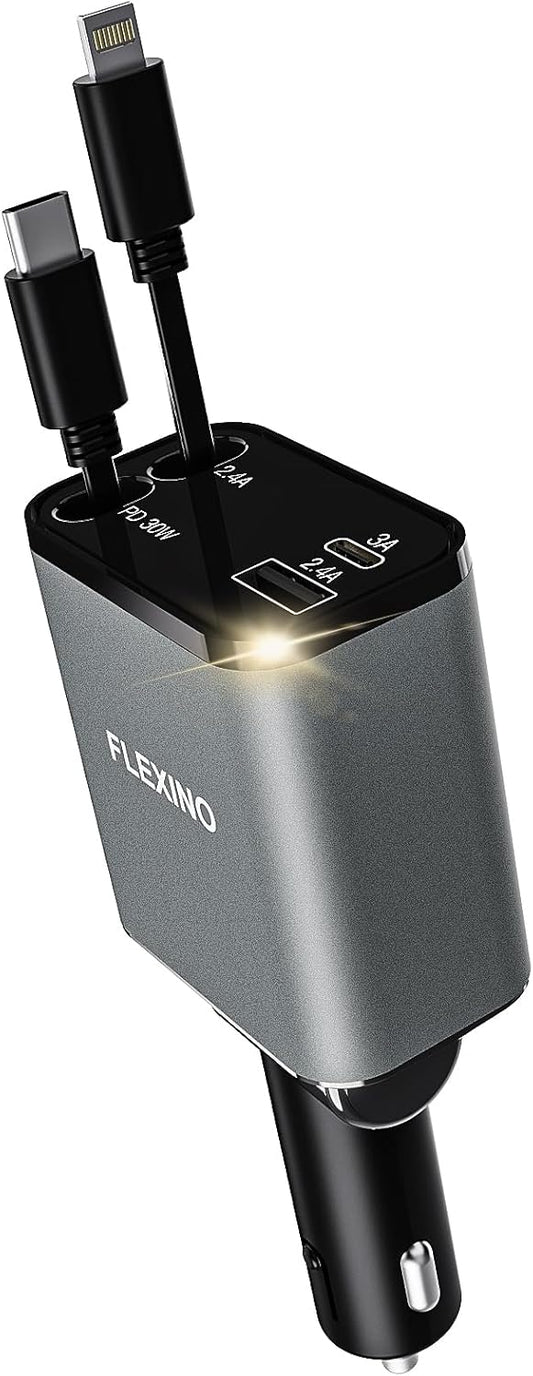 69W Fast Charge Retractable Car Charger by Flexino