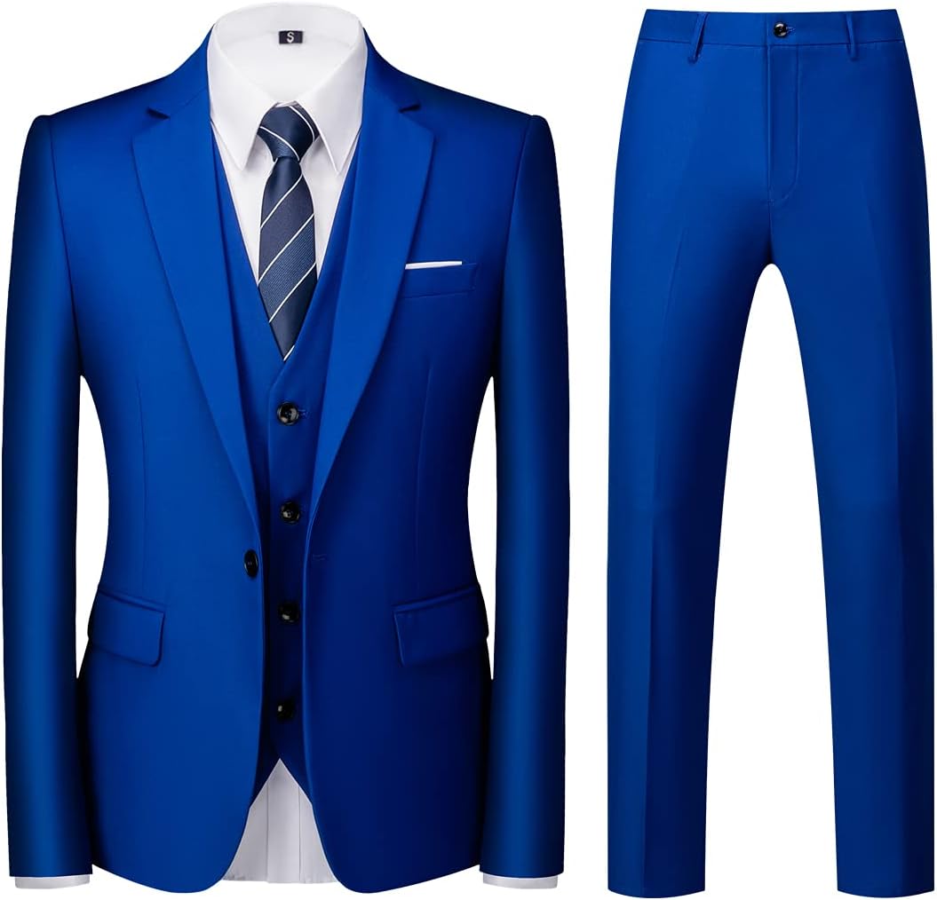 Mens Suits Regular Fit 3 Piece Tuxedo Blazer Jacket Vest Pants