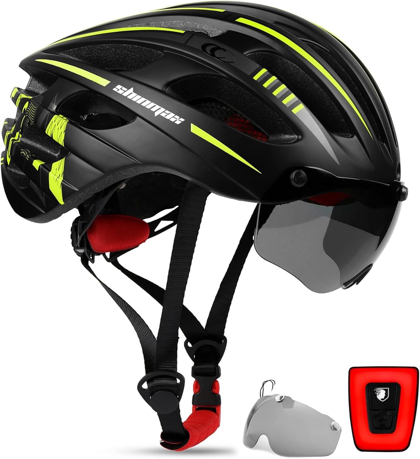 Shinmax Bike Helmet with Rechargeable Light & Magnetic Goggles - UV Protection!