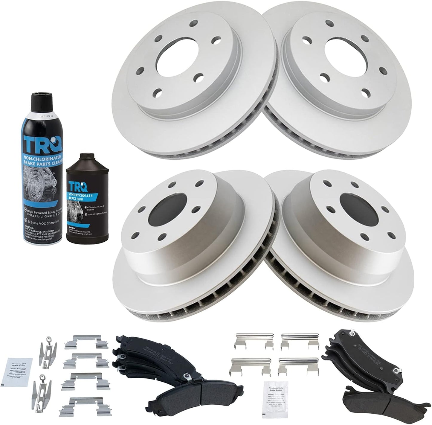 TRQ Metallic Brake Pad & Coated Rotor Kit for Cadillac Chevy