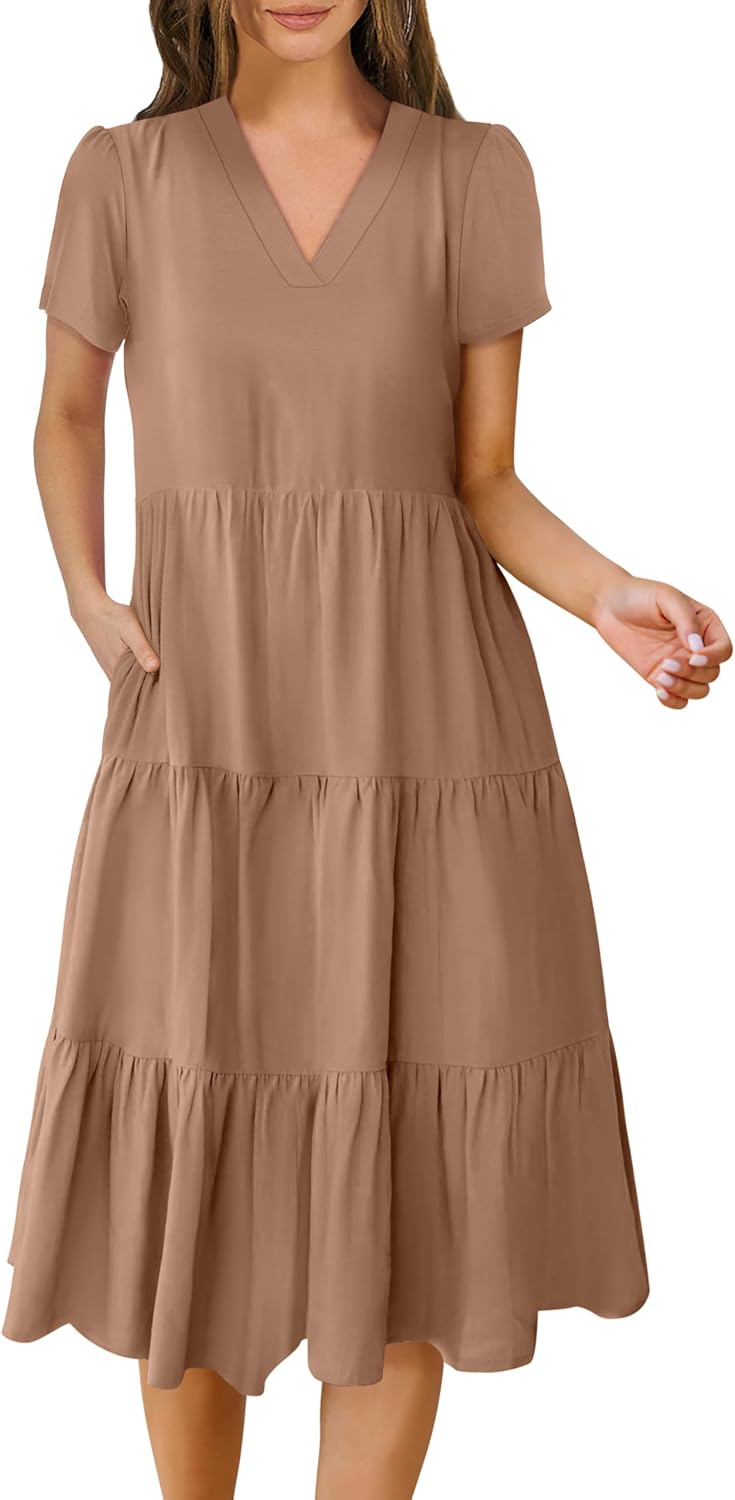 ANRABESS Women's Summer Casual V Neck Midi Dress for All Occasions