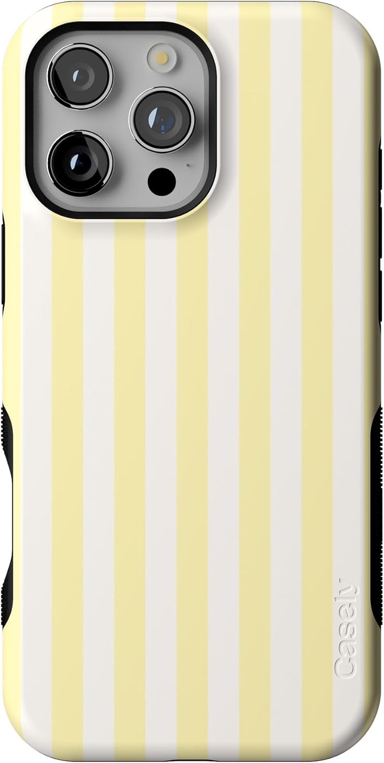 Bold Protective iPhone 16 Pro Case with Yellow Stripes Design