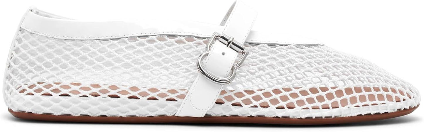Comfortable Mesh Ballet Flats for Women with Buckle Strap
