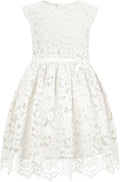 ALLOVIN Girls Sleeveless A-Line Lace Party Dress - Elegant Beaded 100%