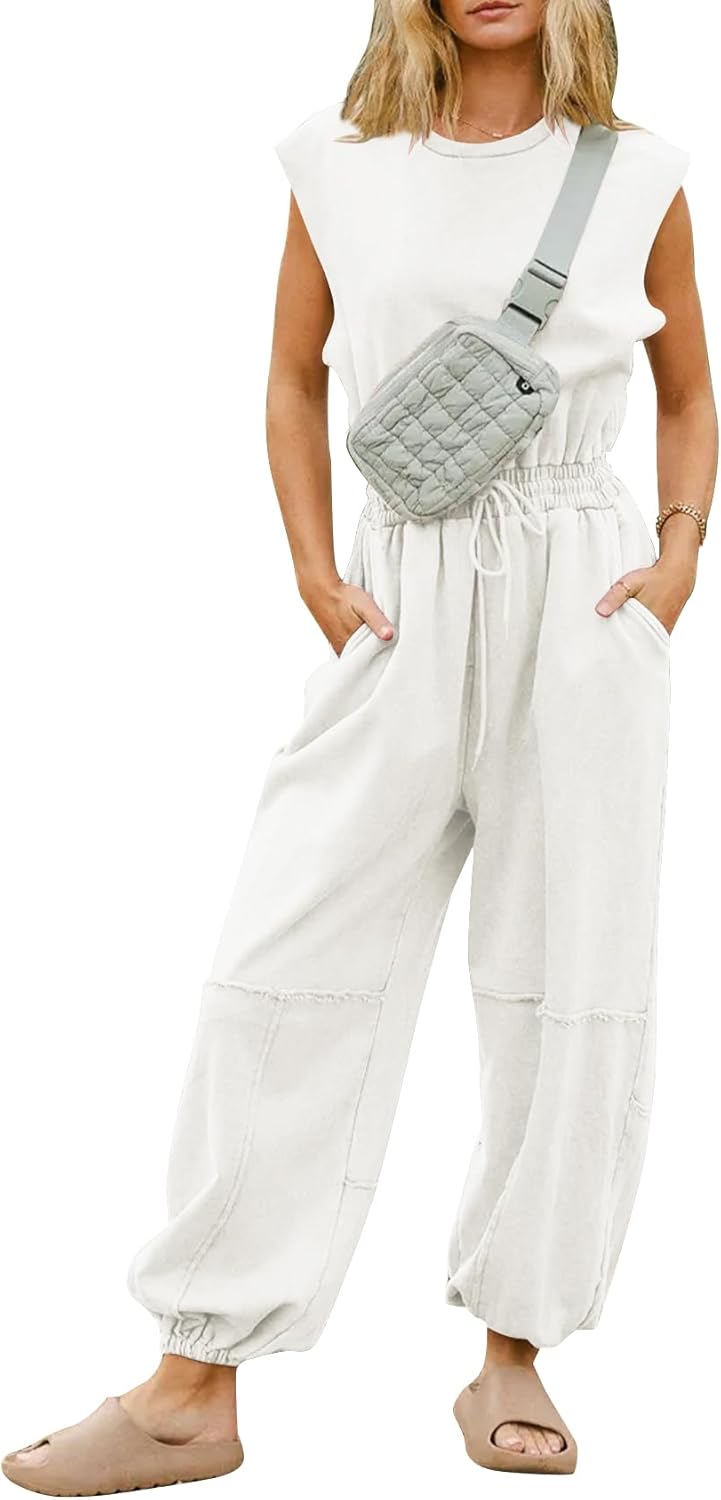 Kissonic Casual Jumpsuits for Women with Pockets and Drawstring