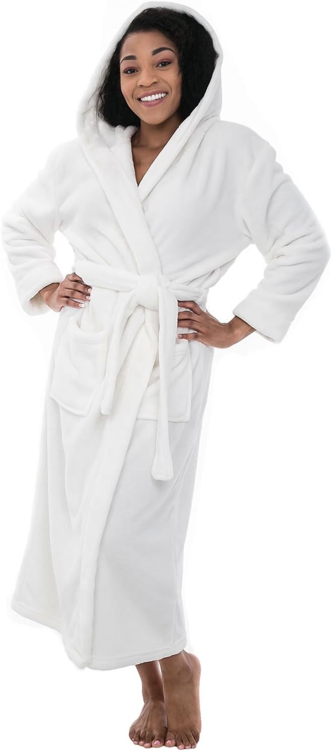 Plush Fleece Robe for Women - Long Hooded Bathrobe Comfort