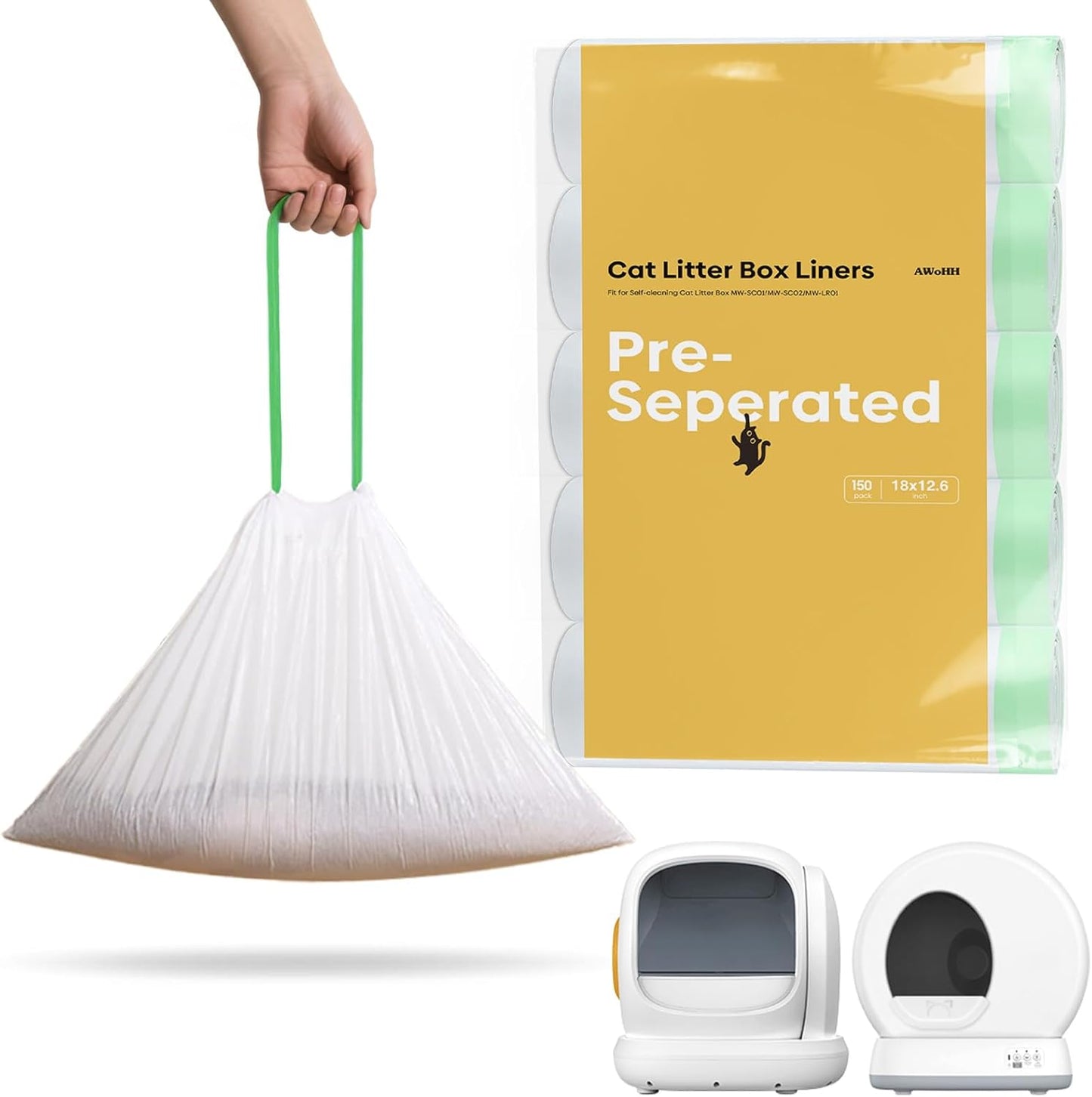 MeoW Cat Litter Bags Liners by AWoHH for Self-Cleaning