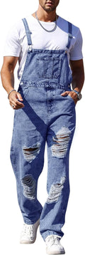 Runcati Men's Denim Bib Overall Ripped Distressed Jean - Casual