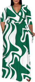 Runwind Plus Size Dress for Women - Flowy V-Neck Maxi Dress Casual