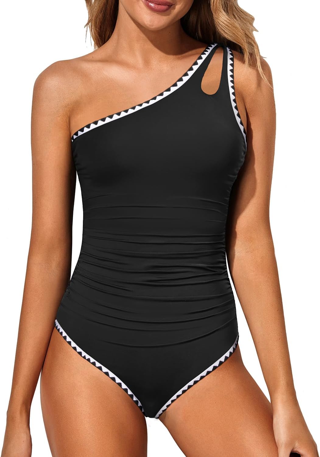 Holipick One Shoulder One Piece Swimsuit for Women Tummy Control
