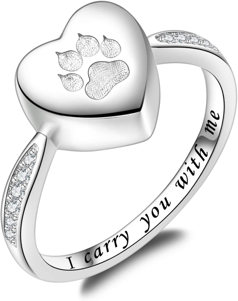 925 Sterling Silver Paw Print Urn Ring for Pet Lovers Remembrance