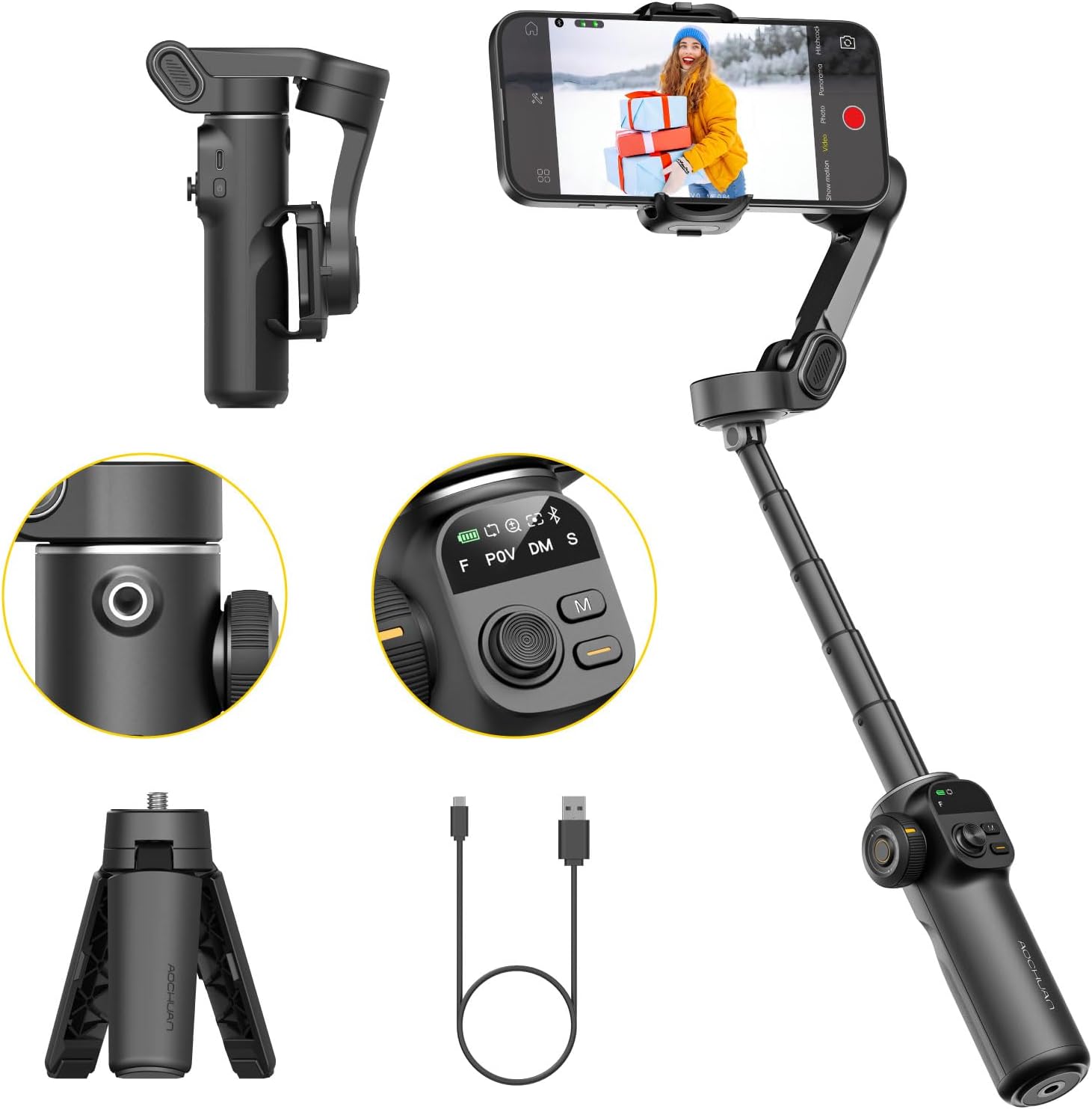 Gimbal Stabilizer for iPhone with 7.8ft Extension Rod for Vlogging