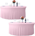 2 Pack Pink Table Cloths for 5FT Round Tables - 120 in Fitted Skirt