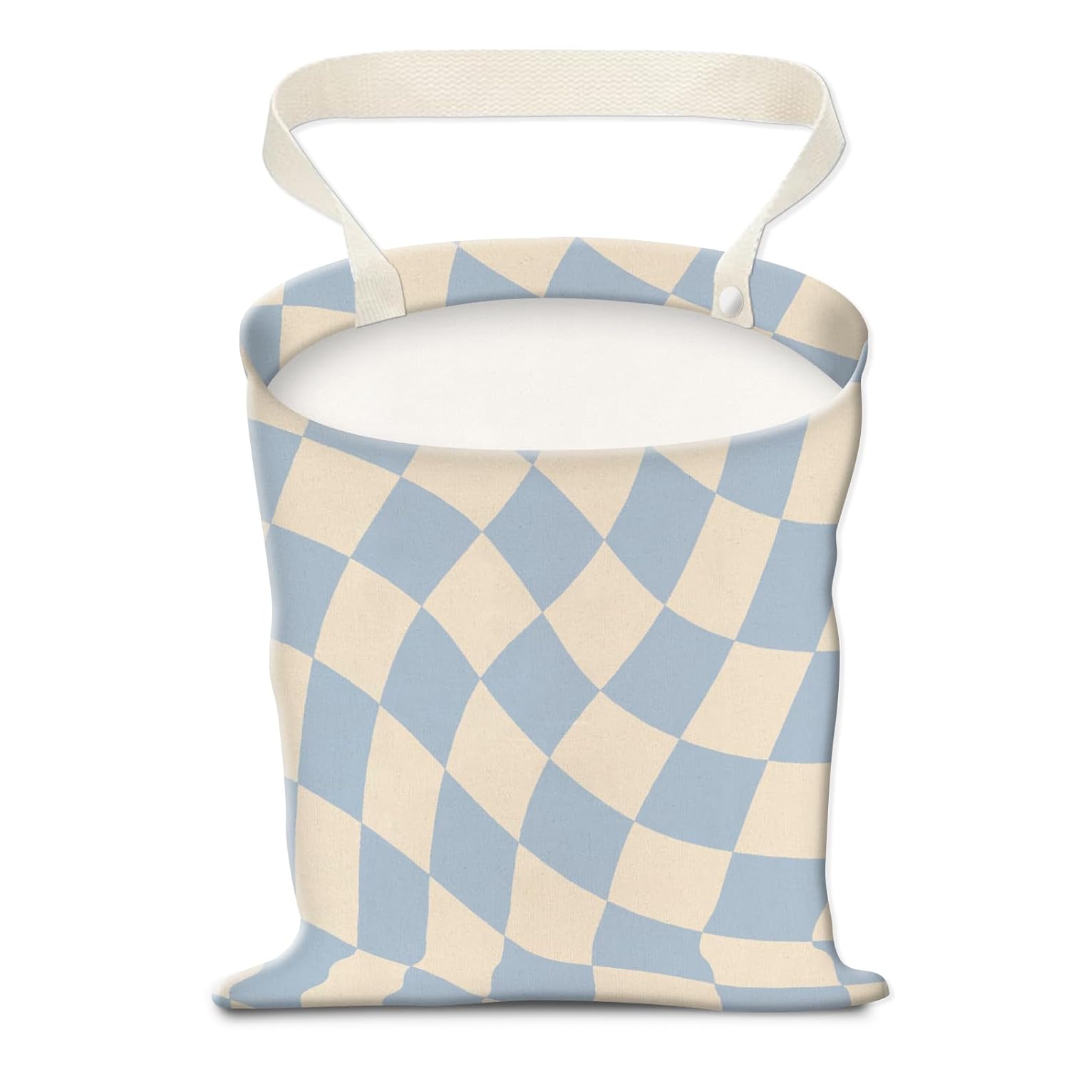 Compact Blue Checkered Car Trash Can - Stylish Storage Solution