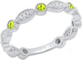 Alternating Round Peridot and White Diamond 7 Stone Stackable Wedding