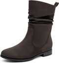 VJH confort Women's Mid Calf Boots Almond Round Toe Low Heel
