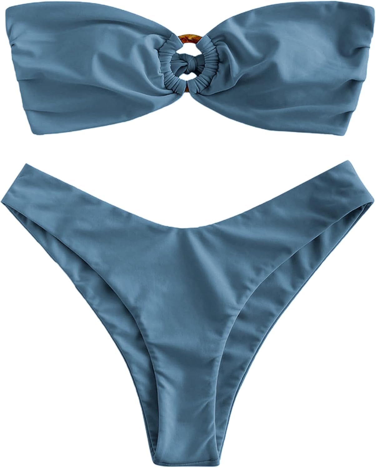 ZAFUL Women's Bandeau Bikini O Ring Strapless High Cut Swimsuit