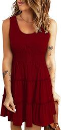 Womens Summer Sleeveless Button Down Smocked Empire Waist Mini Dress