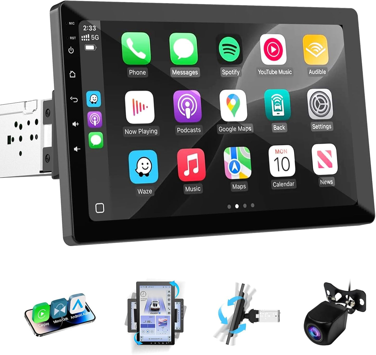 Single Din Car Stereo with Wireless CarPlay & Android Auto
