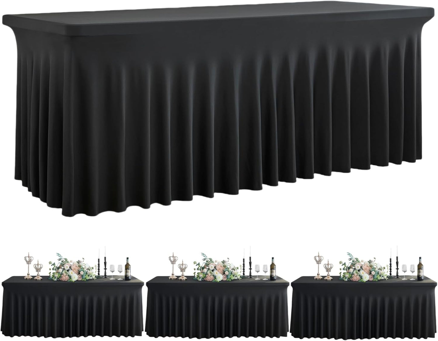 Elegant Black Spandex Tablecloths for 8 Foot Rectangle Tables