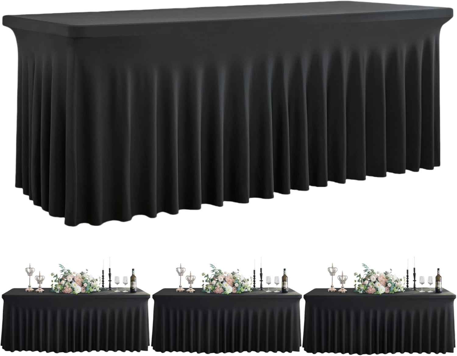 Elegant Black Spandex Tablecloths for 8 Foot Rectangle Tables