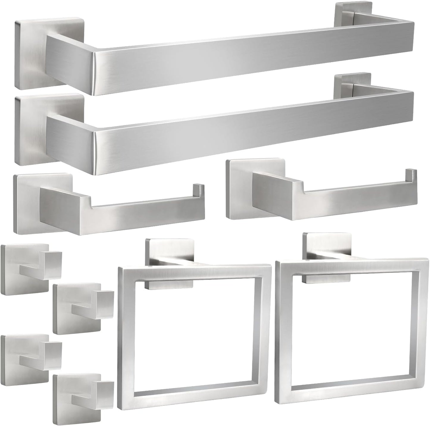 10pcs Bathroom Hardware Set with 16in Towel Bar and Hooks