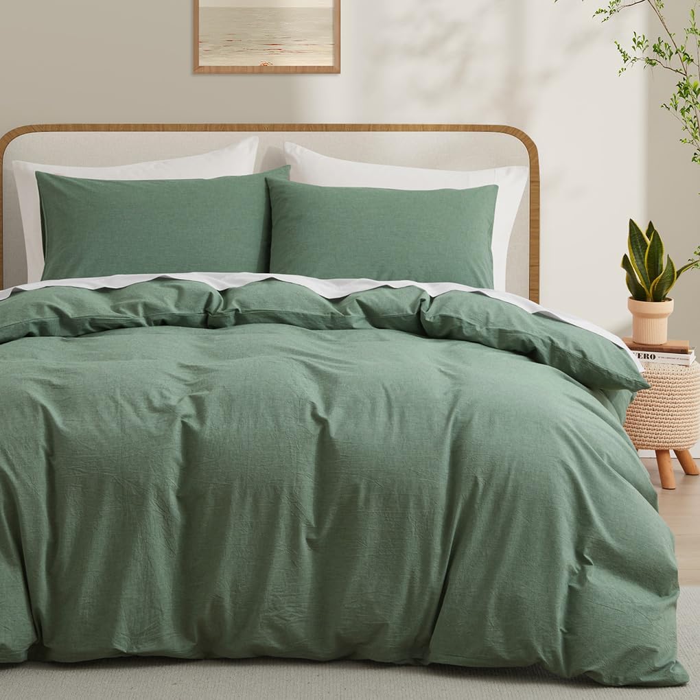 LOVQUE 100% Washed Cotton Duvet Cover Queen Size for Comfort
