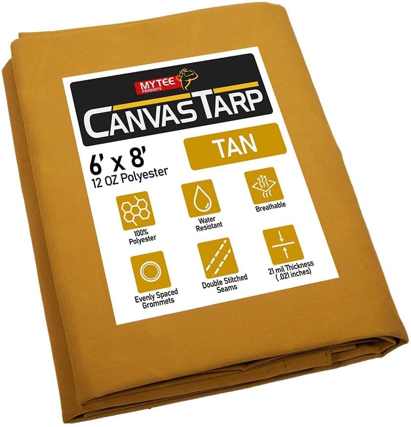 Mytee Products 6ft x 8ft Tan Canvas Tarp for Heavy Duty Use