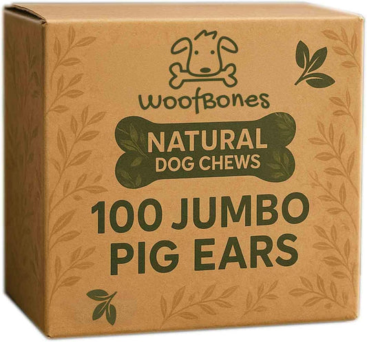 All Natural Jumbo Whole Pig Ears for Dogs - 100 Pack Treats