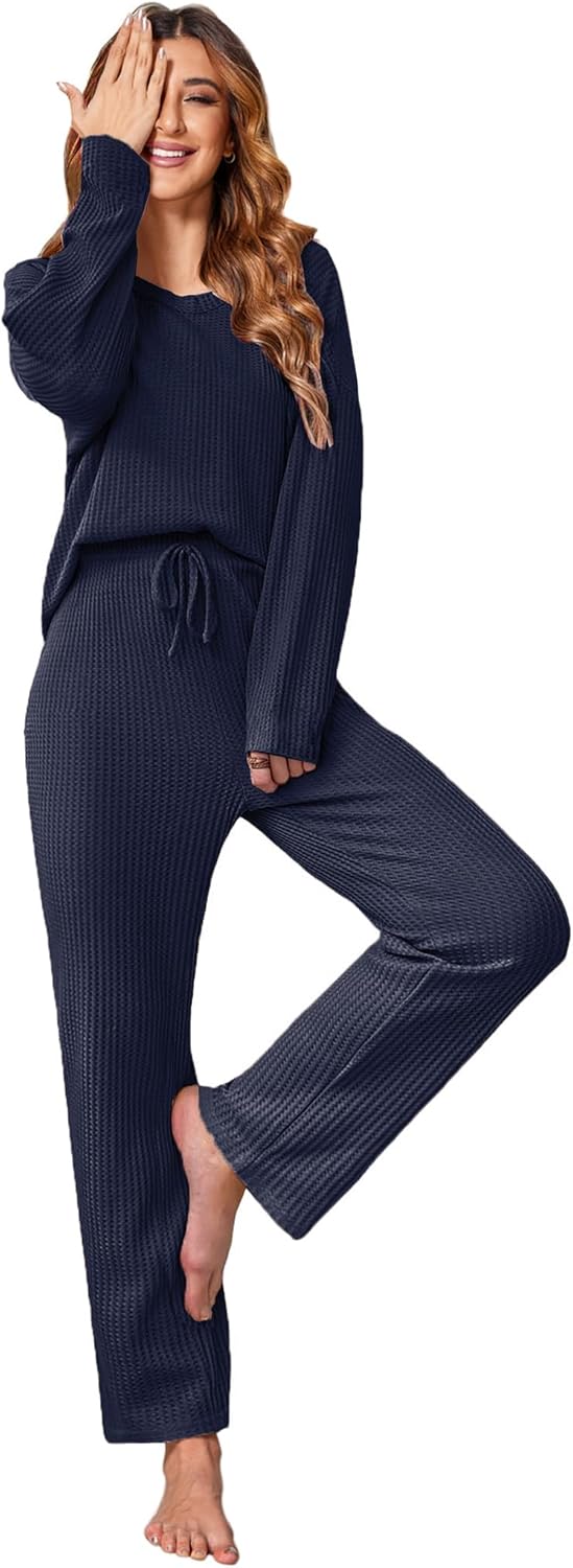 Ekouaer Women's Waffle Knit Pajama Sets for Cozy Comfort