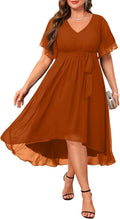 Plus Size Dresses for Women - Chiffon V Neck High Low Wedding Guest