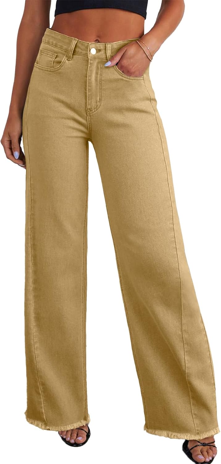 Wide Leg High Waisted Jeans for Women with Raw Hem Style
