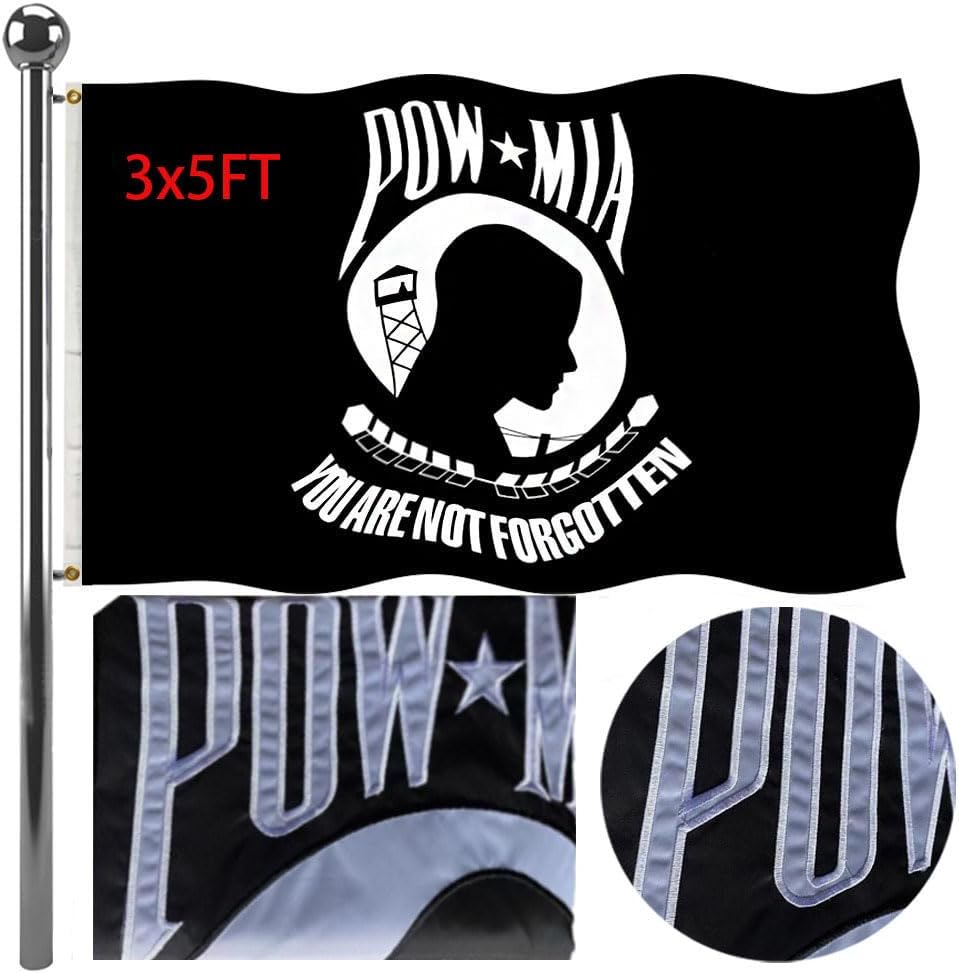 Jayus Embroidered Double Sided POW MIA Flag for Veterans