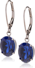 14K White Gold Oval Gemstone Dangle Leverback Earrings - March
