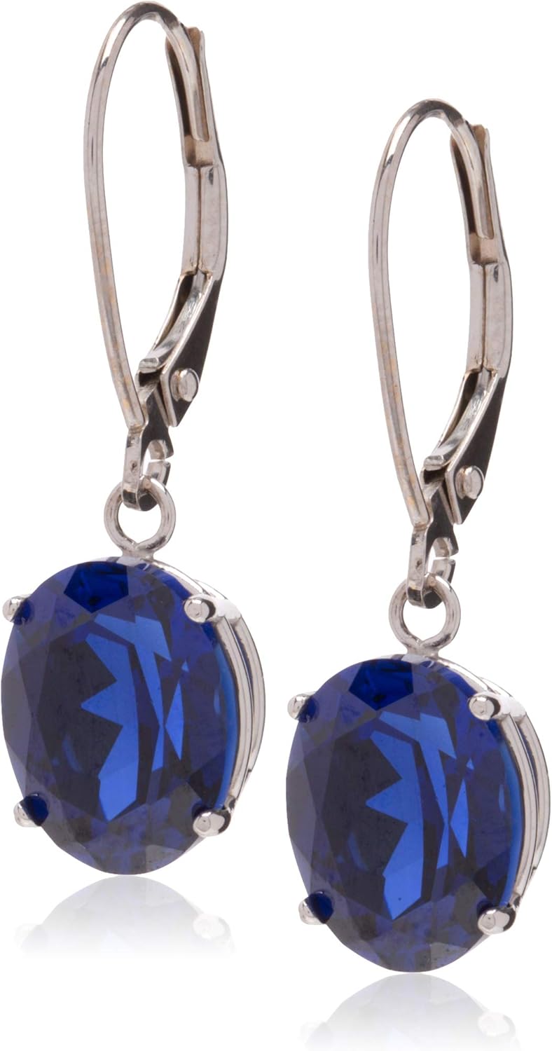 14K White Gold Oval Gemstone Dangle Earrings for Women