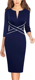 Womens Work Pencil Sheath Dress - Slimming 3/4 Sleeve Fit