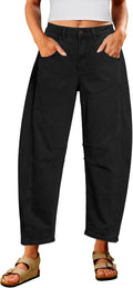 Barrel Jeans Women Cropped Baggy High Waisted Distressed - Flattering