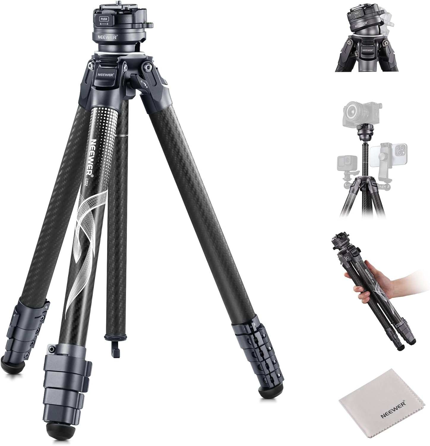 NEEWER LITETRIP LT32 Carbon Fiber Travel Tripod for Cameras