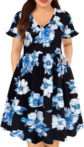 RITERA Plus Size Dresses for Curvy Women V Neck Short Sleeve