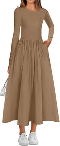 Women Long Sleeve Midi Dress 2025 - Flowy A-Line with Pockets