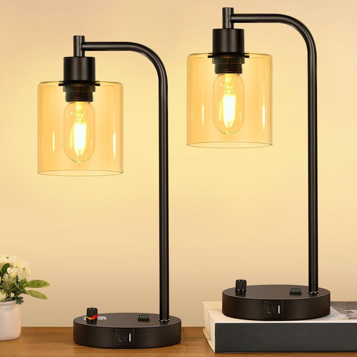 Industrial Table Lamps Set with USB Ports for Modern Living