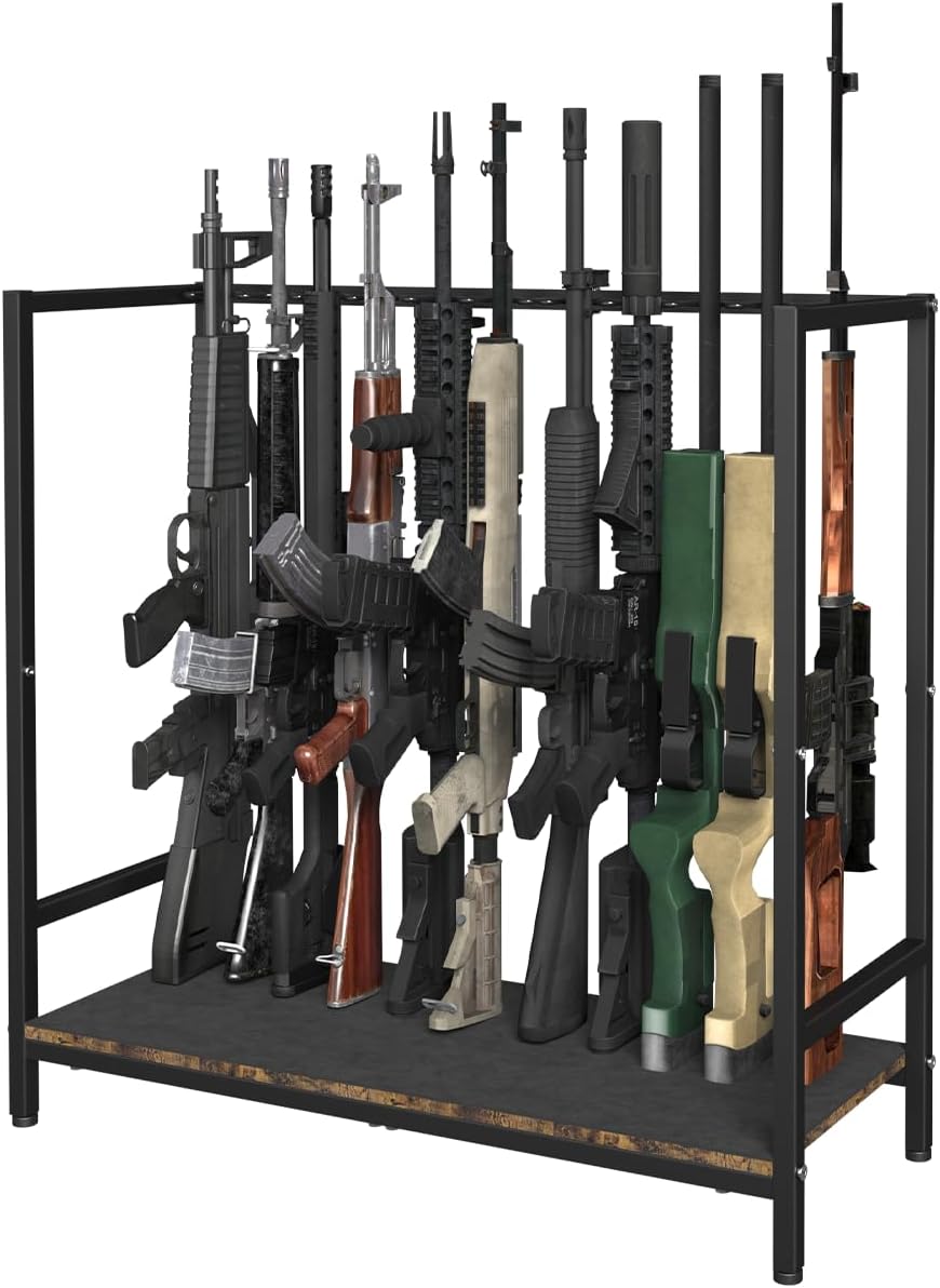 Floor Standing Rifle Stand with Pistol Shelves for Gun Storage