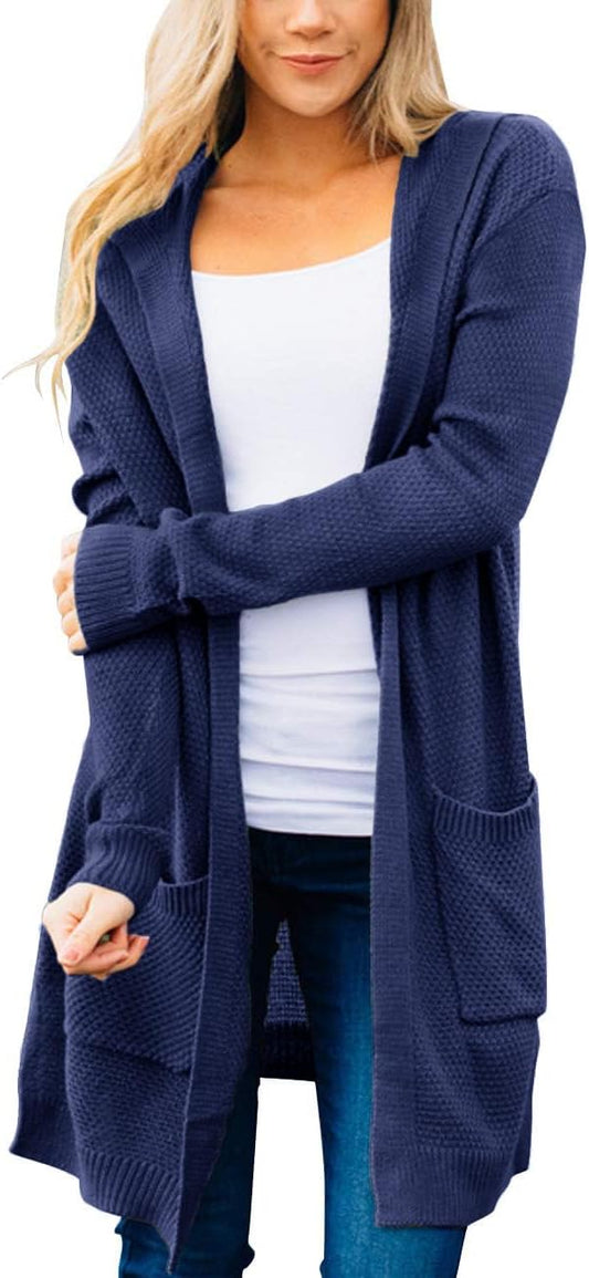 MEROKEETY Long Cardigans for Women - Cozy Hooded Sweater