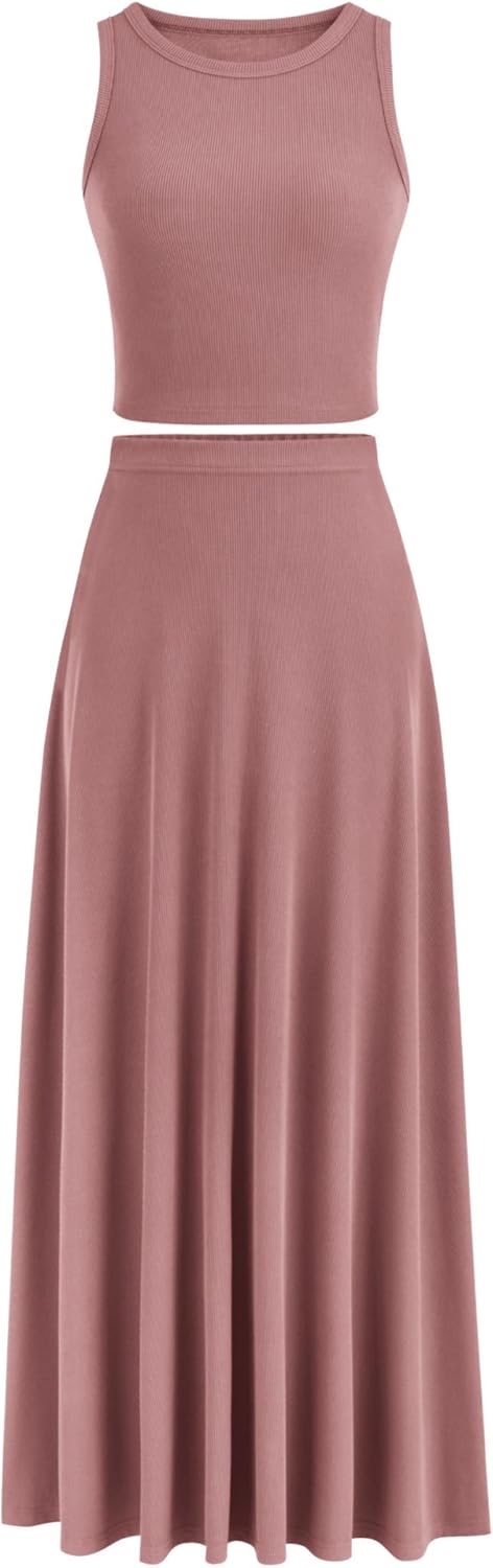 PRETTYGARDEN Women's 2 Piece Maxi Skirt Set for Summer Style